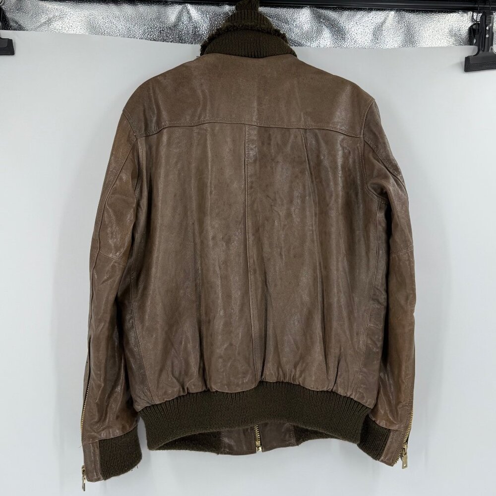 K&C Men's Limited Edition Premium Genuine Leather Bomber Jacket in brown, Size M - Picture 2 of 11
